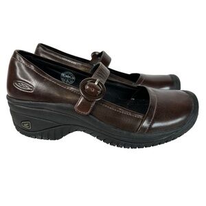 KEEN Gorpcore Brown Leather Mary Jane Work Shoes Slip Resistant Utility Strap 7